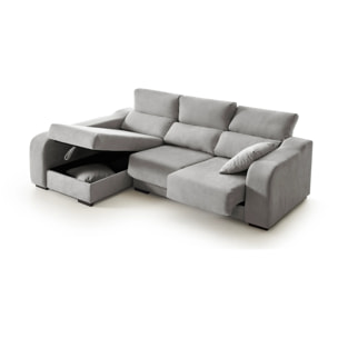 Sofá Chaiselongue Zafiro 3 Plazas Tela Antimanchas Izquierda Color Gris