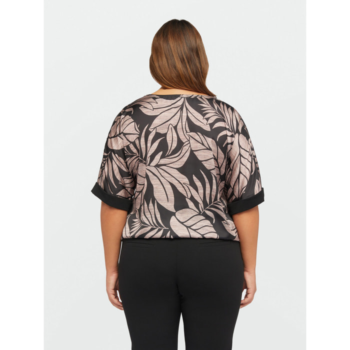 Fiorella Rubino - Blusa in satin dalla stampa foliage - Nero