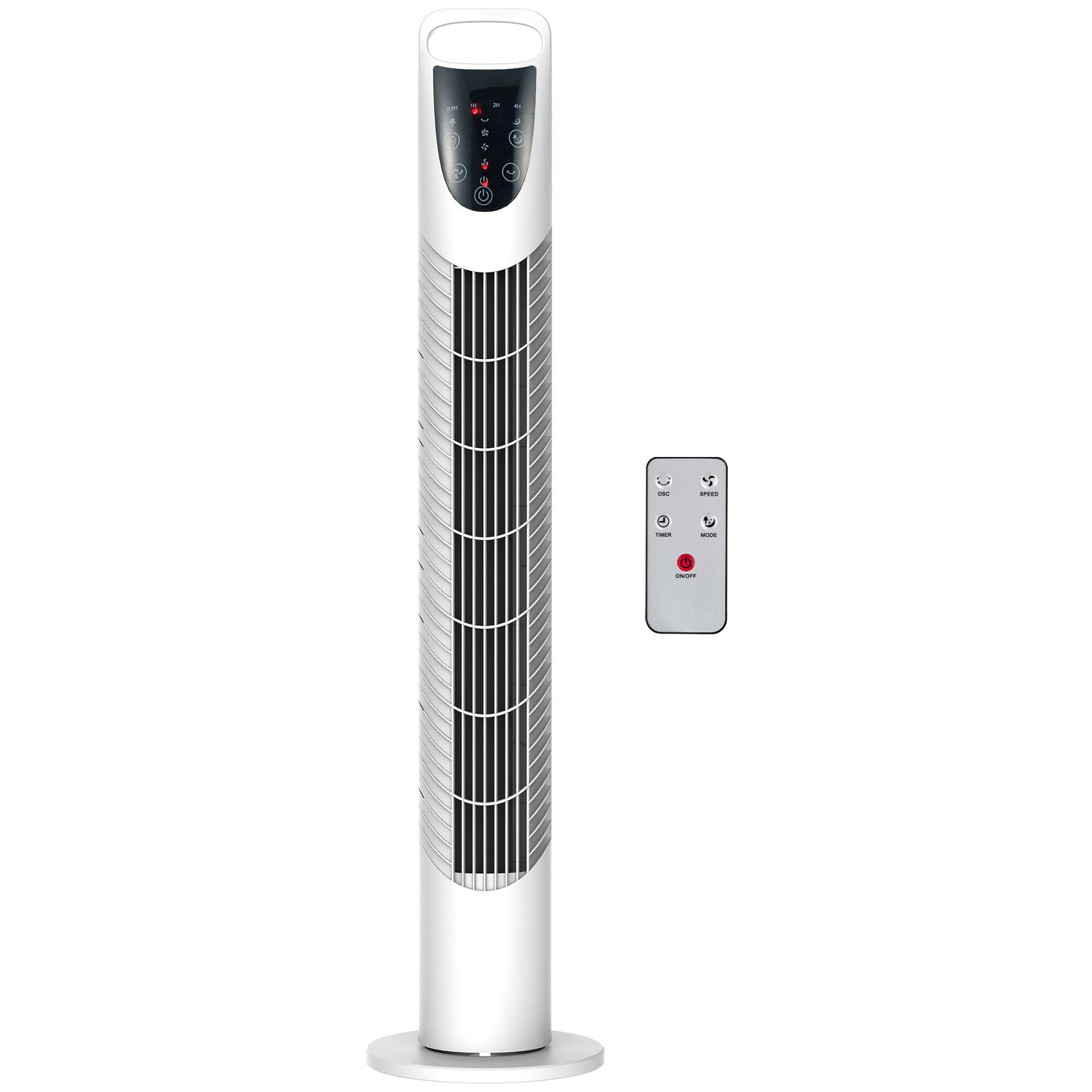 Ventilador de Torre Ventilador Vertical 40W con Mando a Distancia 3 Velocidades Temporizador 7,5h Oscilante 70° Ø18x78,5 cm Blanco