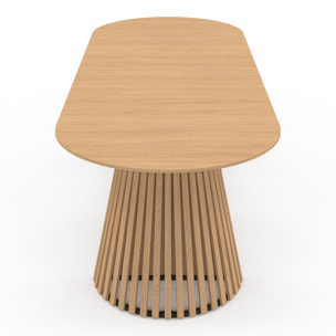 Table à manger ronde extensible Camélia bois et pied lattes Ø110-300cm