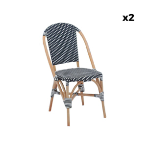 Lot de 2 chaises empilables bistrot en rotin et polyrotin noir et blanc. L 48 x P 58 x H 90cm