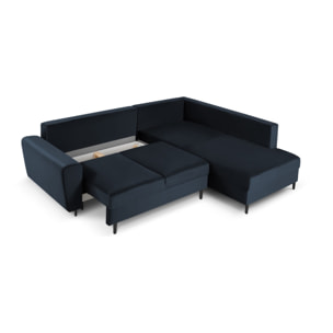 Canapé d'angle droit convertible avec coffre de rangement "Kyoto" 5 places en velours bleu foncé