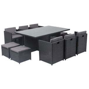 Salon de jardin 10 places noir/gris + housse de protection REGINA
