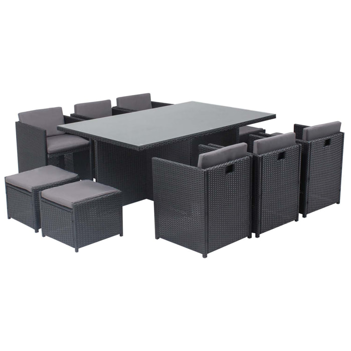 Salon de jardin 10 places noir/gris + housse de protection REGINA