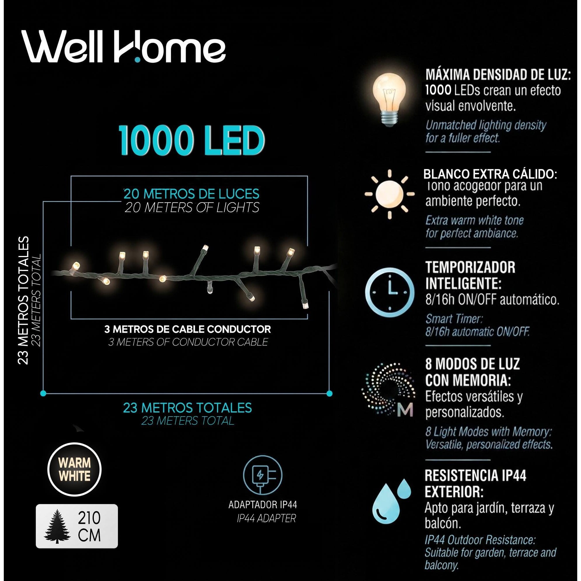 Guirnalda Iluminación navideña con 1000 LED Blanco Extra Cálido - 20 metros