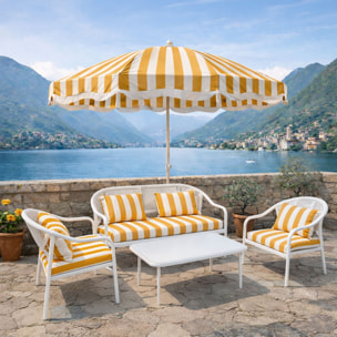 Ensemble salon jardin en acier + parasol blanc et bouton d or positano