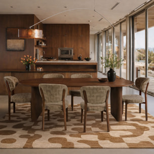 Ensemble table 230cm en mdf + 6 chaises tissu structuré taupe suzie