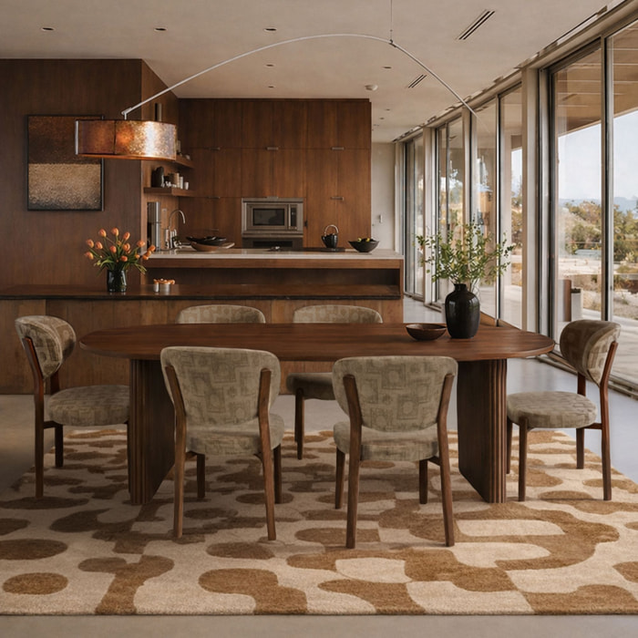 Ensemble table 230cm en mdf + 6 chaises tissu structuré taupe suzie