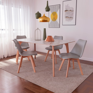 Set Di 4 Sedie Per Sala Da Pranzo Ufficio Con Gambe Faggio Legno Massello Massiccio Stile Nordico Scandinavo Seduta Imbottita Soggiorno Sala Grigio