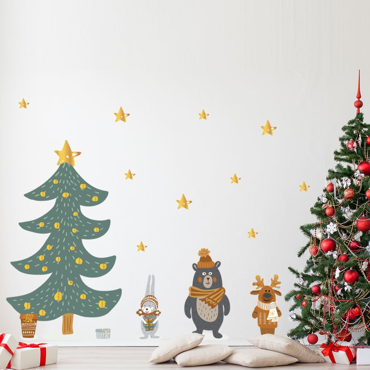 Stickers Noël scandinave au pied du sapin - Autocollants stickers adhésifs noël - décoration fêtes