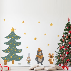 Stickers Noël scandinave au pied du sapin - Autocollants stickers adhésifs noël - décoration fêtes