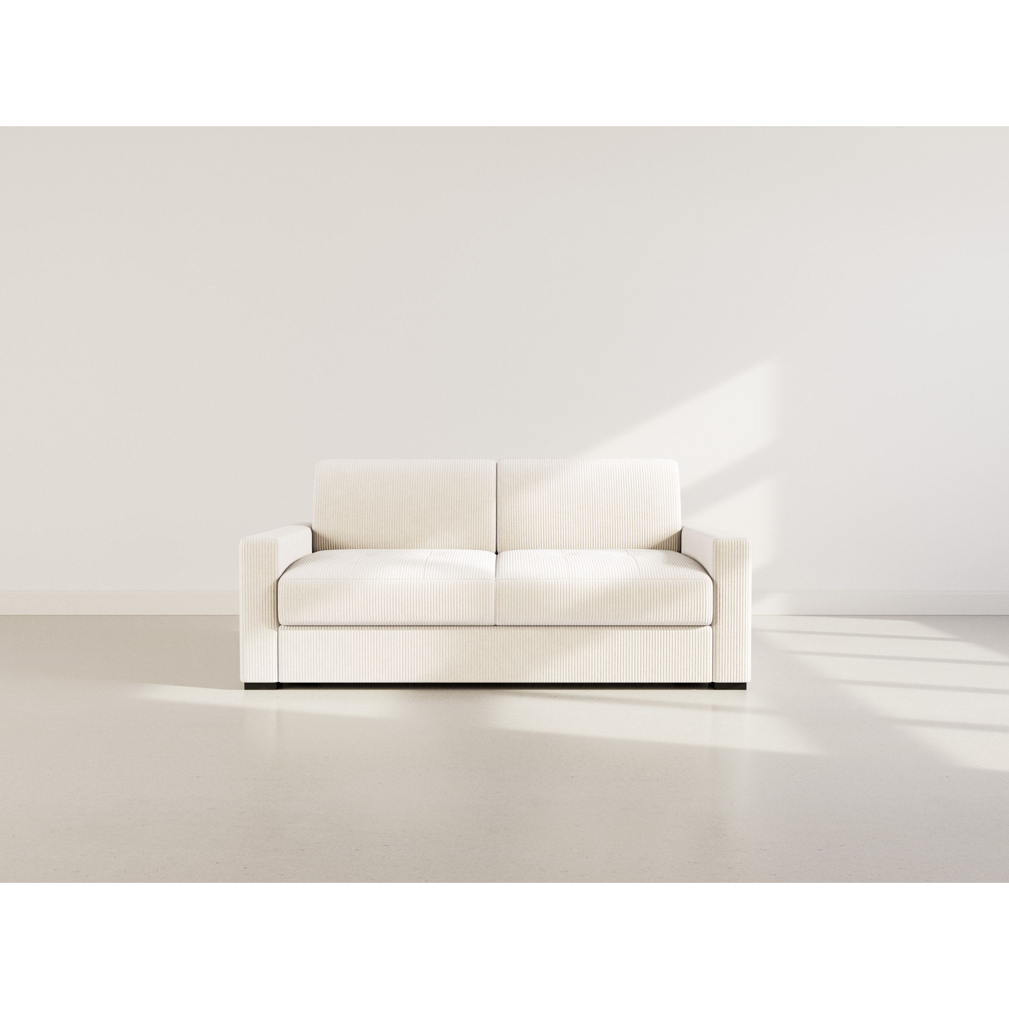Tristan - Canapé 3 places convertible express couchage quotidien 140 cm matelas 14 cm en velours côtelé - Beige