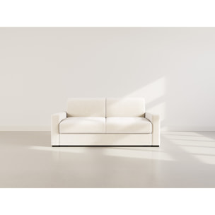 Tristan - Canapé 3 places convertible express couchage quotidien 140 cm matelas 14 cm en velours côtelé - Beige