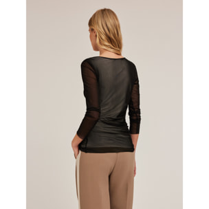 Motivi - T-shirt maniche lunghe in tulle - Nero