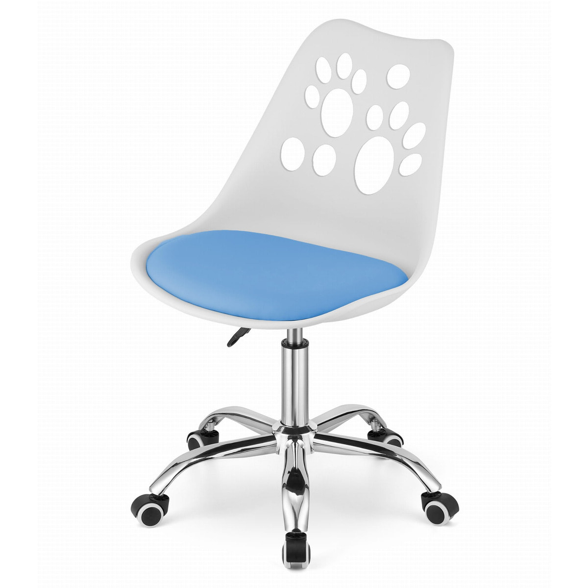 Sedia girevole PRINT bianco e blu con cuscino in ecopelle