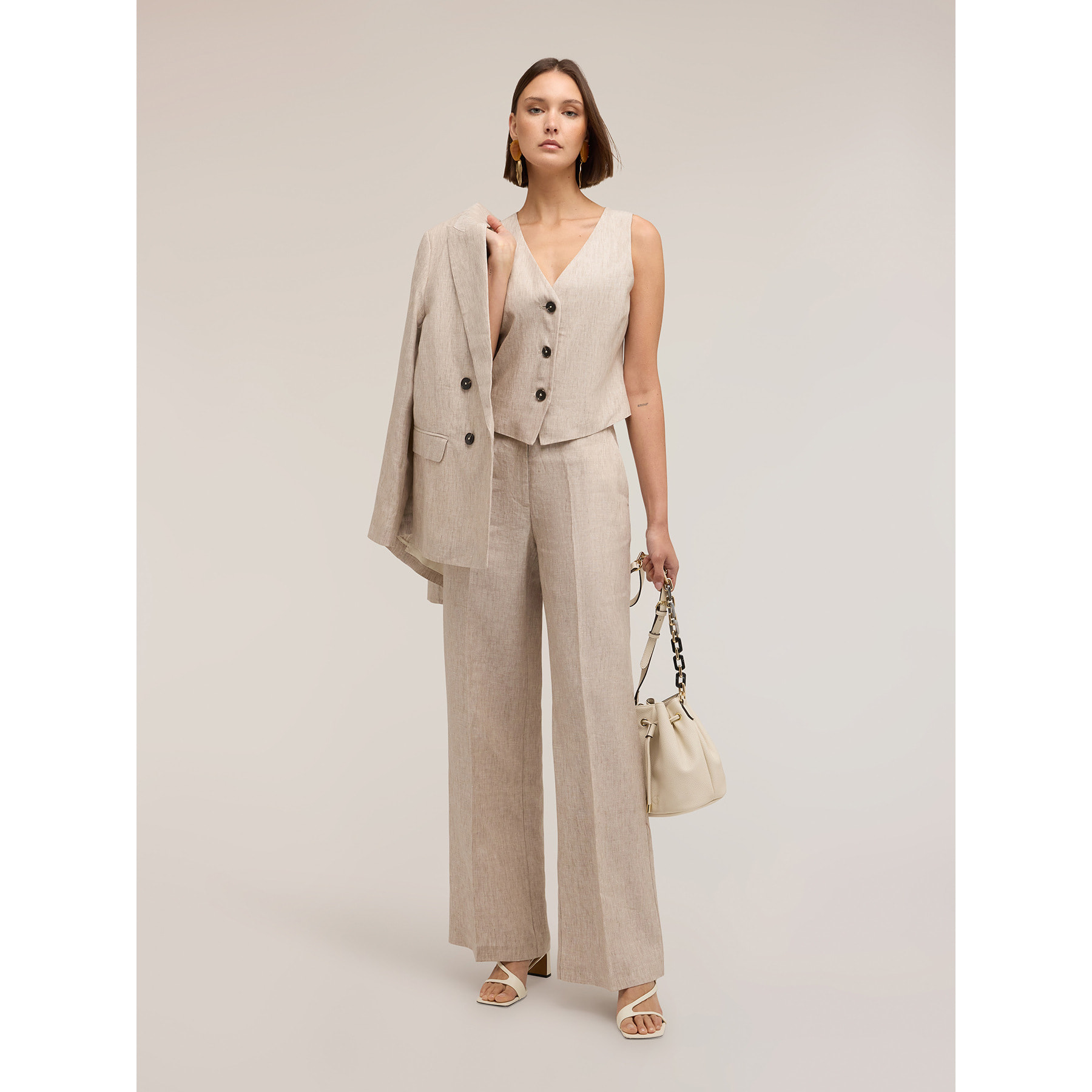 Motivi - Pantalones palazzo de lino - Beige