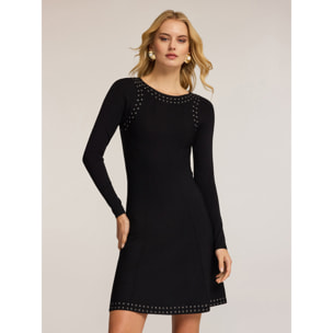 Motivi - Vestido midi acampanado de punto con aplicaciones - Negro