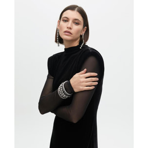 Vestito Lungo di Velluto con Maniche Trasparenti