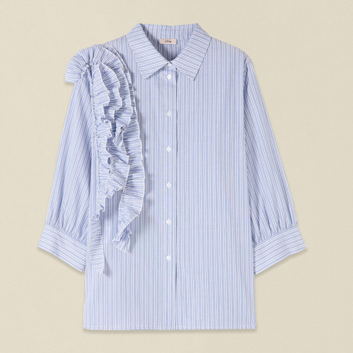 Oltre - Camicia over in popeline con volant - Azzurro