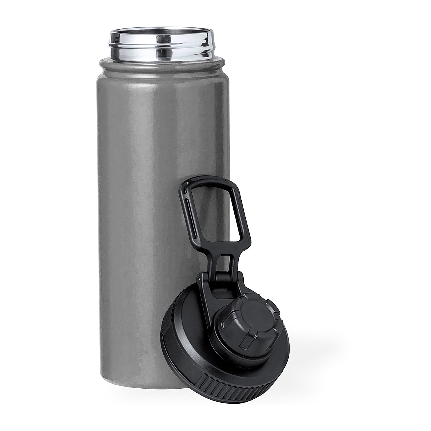 Bidón térmico de acero inox con doble pared y 550 ml de capacidad. Incluye tapa de cierre a rosca, con dosificador y asa.