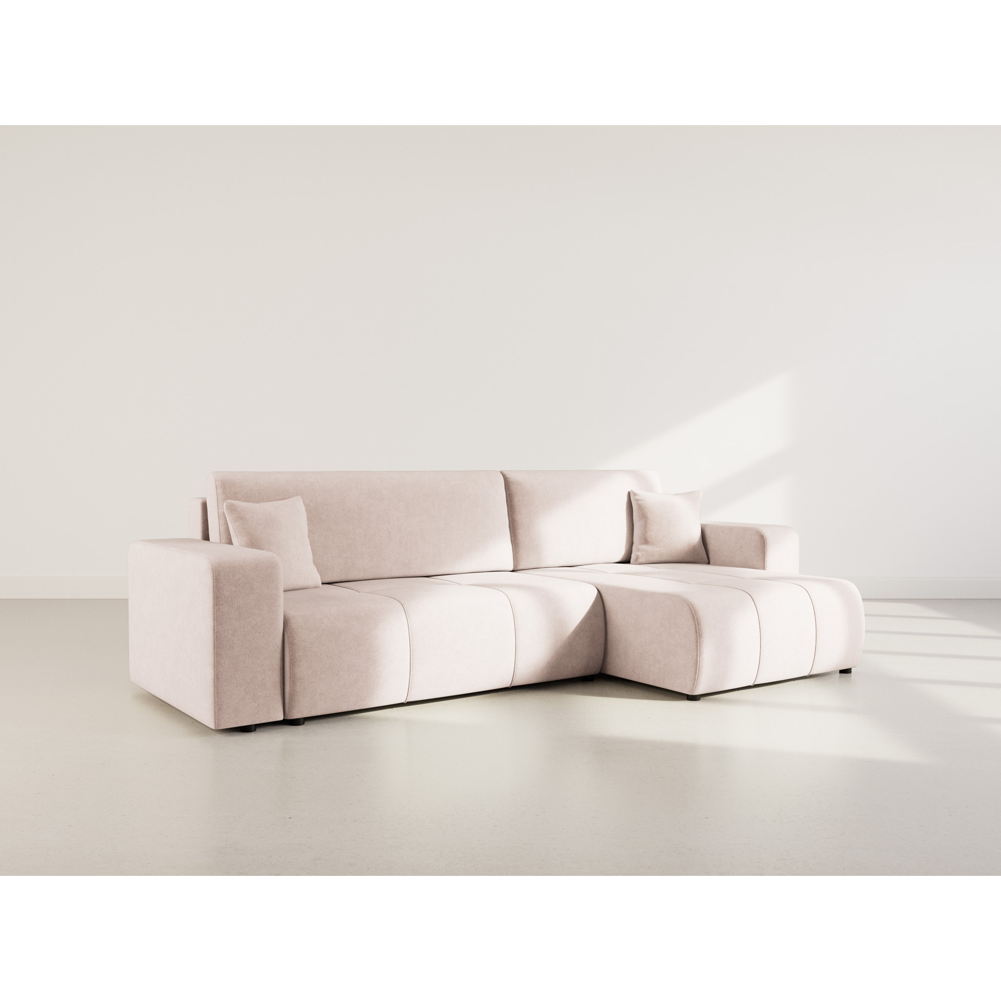 Nicole - Canapé d'angle réversible 5 places convertible avec coffre en tissu - Taupe