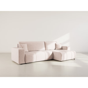 Nicole - Canapé d'angle réversible 5 places convertible avec coffre en tissu - Taupe