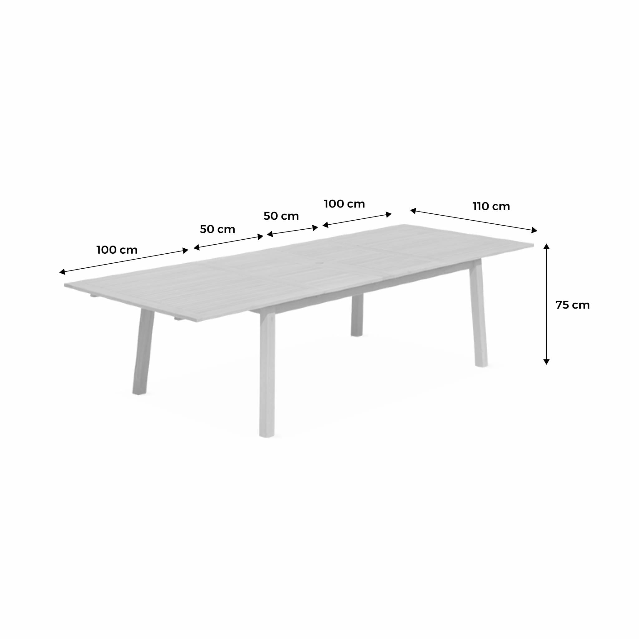 Table de jardin en bois 200-250-300cm - Almeria - Grande table rectangulaire avec allonge eucalyptus. Intérieur / Extérieur