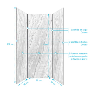 Pack 3 Panneaux Muraux Pierre Artic Storm 90x210cm et Profilés Chrome - STONE'IT