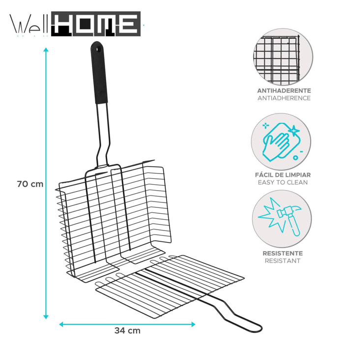 Well home parilla bbq cuadrada con revestimiento antiadherente 56x31cm
