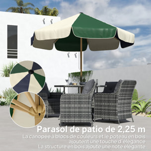 Parasol de jardin UPF30+ style rétro effet bois dia. 226 cm