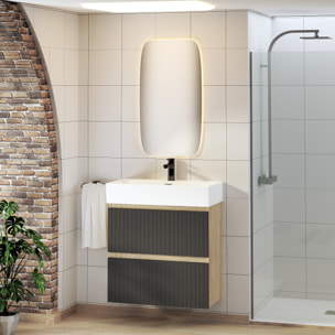 Ensemble de Salle de Bain Zel | Meuble Suspendu | 70 cm Noir | Deux Tiroirs | Lavabo Encastré | Miroir non inclus | Meuble Monté | Alday