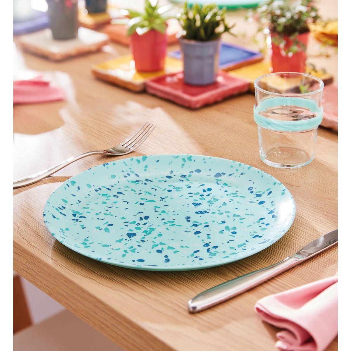 Assiette plate turquoise 25cm Venizia - Luminarc - Verre opale extra résistant