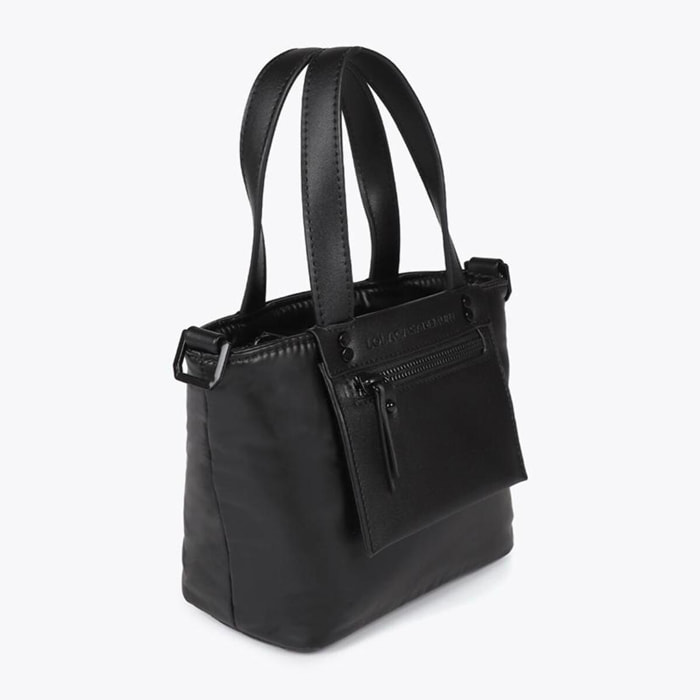 Mini shopper in nylon satinato con dettagli in effetto pelle