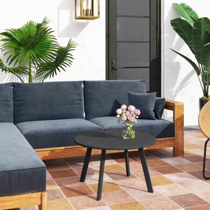 Mesa de Centro de Jardín Redonda de Metal Mesa Auxiliar con Bordes Redondeados Patas Antideslizantes Mesa de Café para Patio Balcón Salón Negro