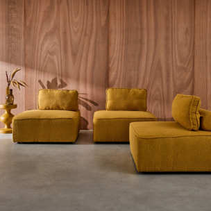 Lot de 3 chauffeuses pour canapé modulable tissu bouclette moutarde 1 place Bao. L 90 x P 90 x H 74cm