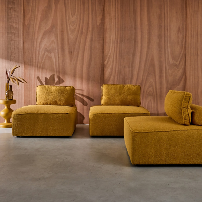 Lot de 3 chauffeuses pour canapé modulable tissu bouclette moutarde 1 place Bao. L 90 x P 90 x H 74cm