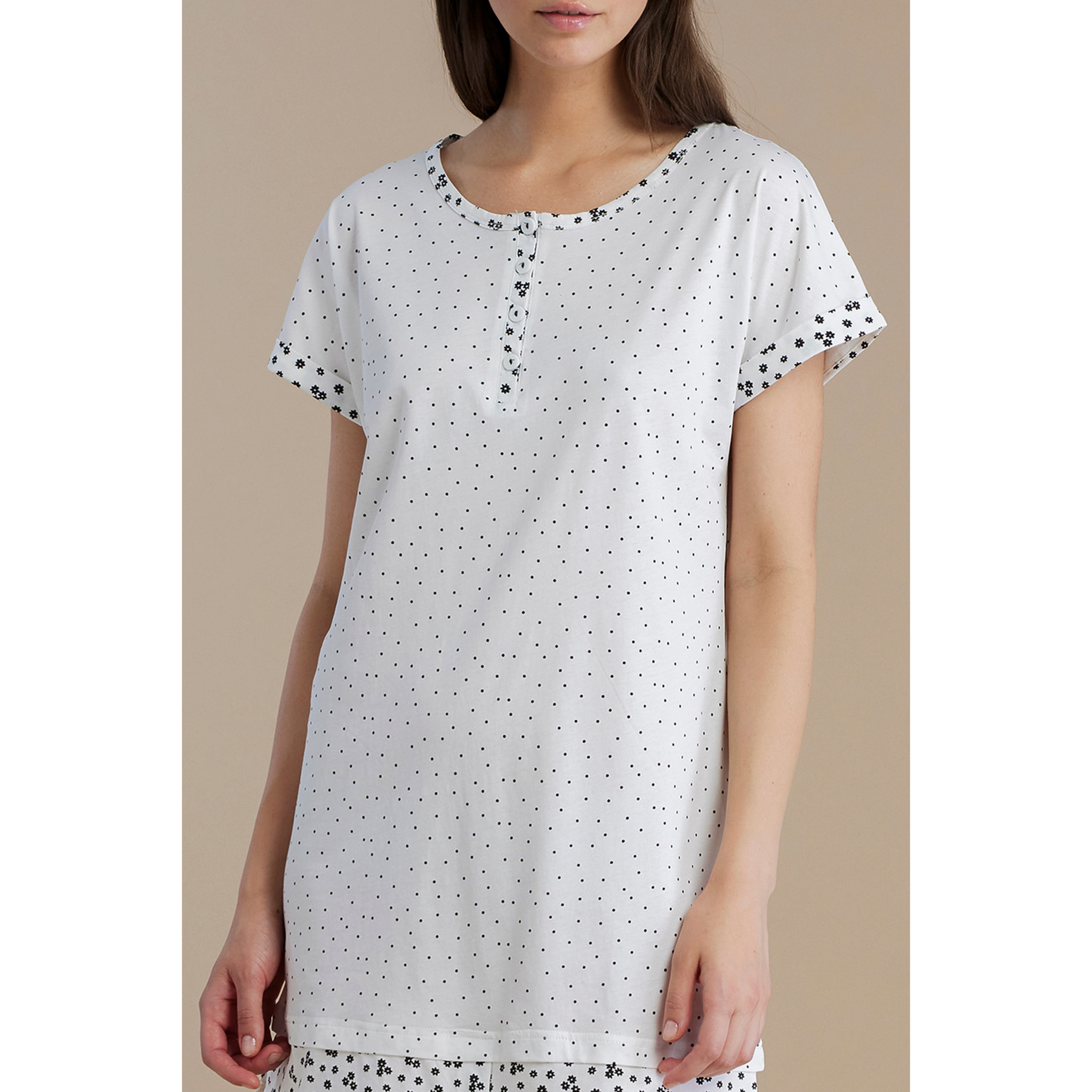 Camicia da notte donna in cotone con collo quattro bottoni articolo dot Noidinotte