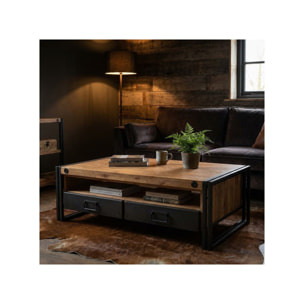 Table basse en acacia et métal style industriel - ATELIER