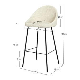 Lot de 2 chaises de bar en tissu bouclette blanche 75 cm - Misty