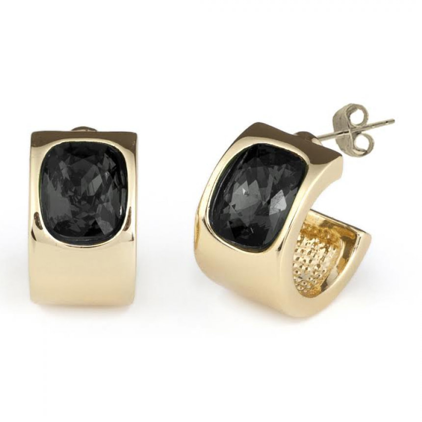 Pendientes Galia negro brass bañado en oro amarillo 18K y cristales de Swarovski