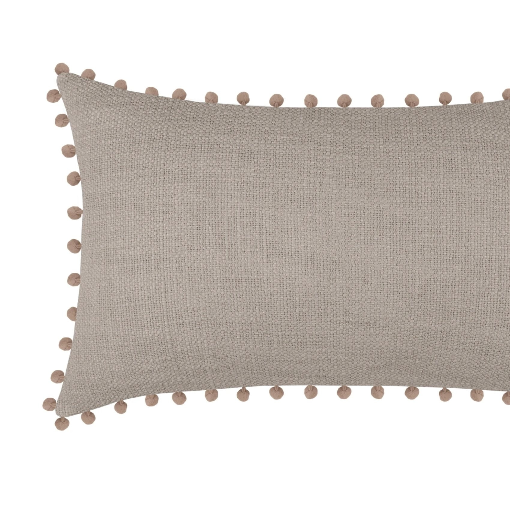 Coussin rectangulaire en coton déhoussable à pompons - Naturel