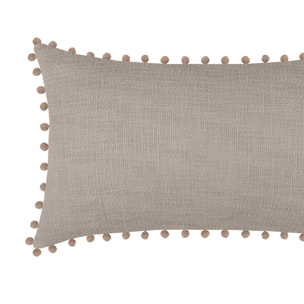 Coussin rectangulaire en coton déhoussable à pompons - Naturel
