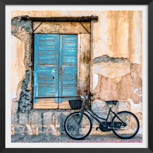 Poster bicyclette bleue Affiche + cadre en bois - Noir