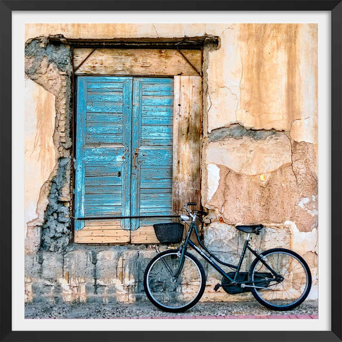 Poster bicyclette bleue Affiche + cadre en bois - Noir