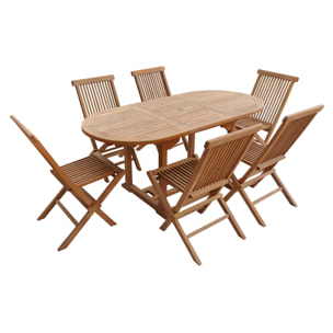 Salon de jardin en teck LOMBOK - table ovale extensible - 6 places