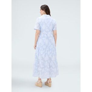 Fiorella Rubino - Vestito lungo chemisier in cotone jacquard - Blu