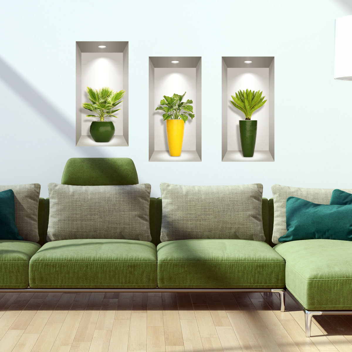 Stickers muraux 3D | Sticker Mural Autocollant effet 3D plantes feuilles de palmiers - Stickers adhésifs 3D Chambre Salon Trompe l'oeil