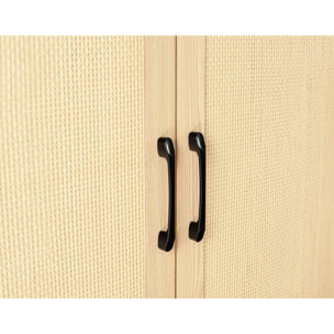 Nagato - armoire - cannage et effet bois - 80 cm - Bois / Noir