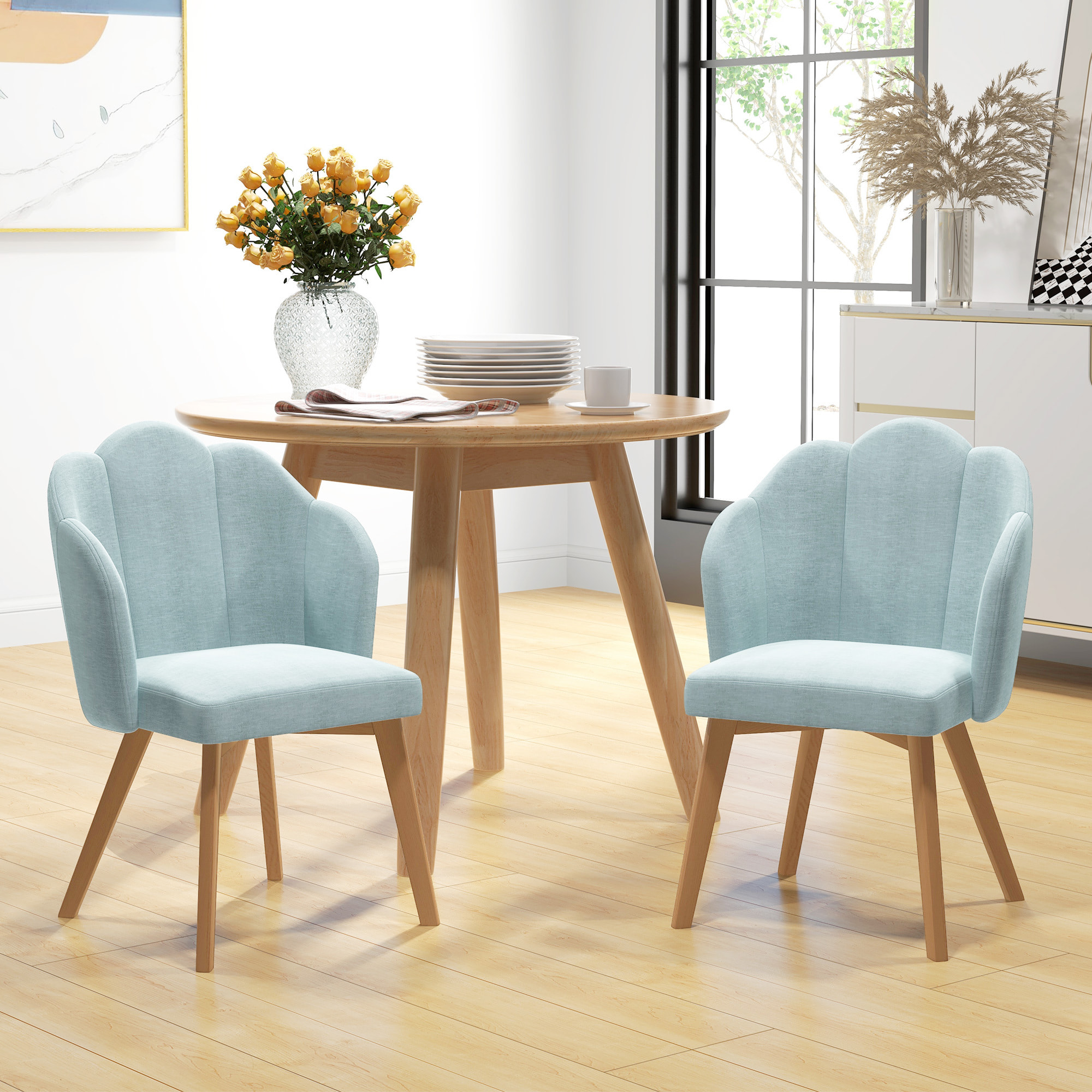 Sillas de Comedor en Forma de Flor Set de 2 Sillas con Asiento y Respaldo Acolchado Estilo Moderno Carga 120 kg 58x60x82 cm Verde Azulado