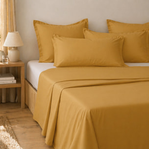 Parure de draps 100% coton uni safran - essentiel